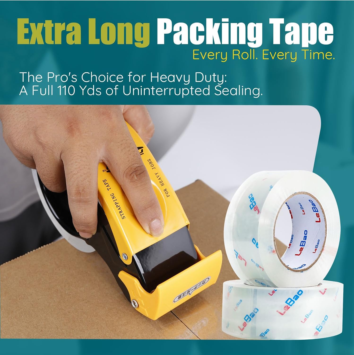 Pro-Seal [2.7 Mil Thick] Heavy Duty Packing Tape with [Pro-Cutter] Dispenser, 6 Rolls Clear Shipping Tape, 1.88" x 110 Yards (660 Total), 88lbs Strong Load, Moving Tape for Boxes & Packaging