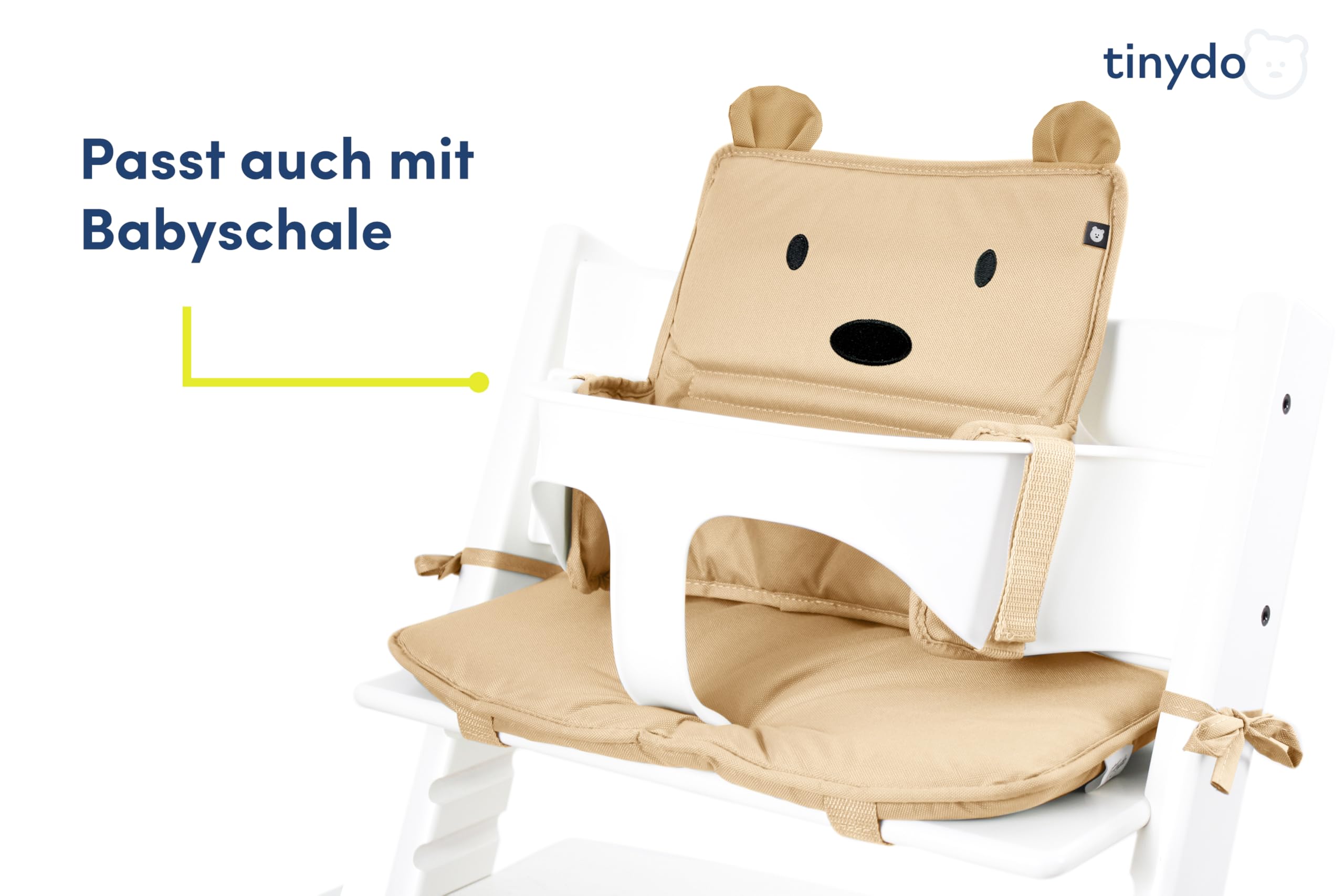Hochstuhl Sitzkissen für Stokke Tripp Trapp - ergonomisches Memory-Schaum Kissen zur Rückenentlastung, Sitzpolster extra dick - Sitzverkleinerer Auflage ohne Verrutschen (Bär/Beige)