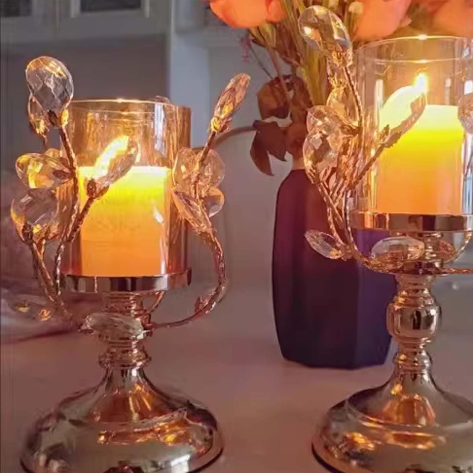 3-teiliges Set Goldener Kristall-Kerzenhalter, kunstvoll verzierte Kerzenständer im AST-Stil mit Glasschirmen für Hochzeitsdekorationen, Tischdekorationen und Akzente im Wohnzimme