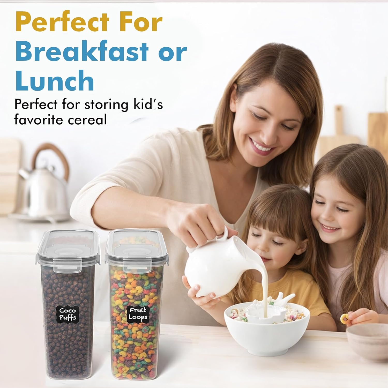 Shazo 2 Pack (15.4 Oz Cereal Capacity) Small Airtight Cereal Containers Storage with Lids, Perfect Space Saving BPA-Free Plastic Container, Pantry Organization and Canister for Rice, Sugar & Flour - Image 7