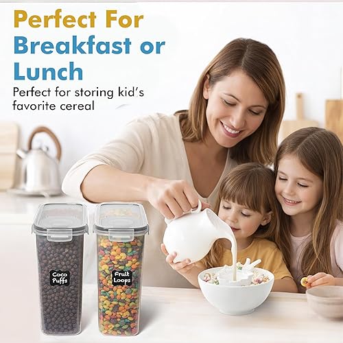 Vista 7 de Shazo Paquete de 2 recipientes pequeños herméticos para cereales con tapas, perfecto para ahorrar espacio, sin BPA, organización de despensa y Negro