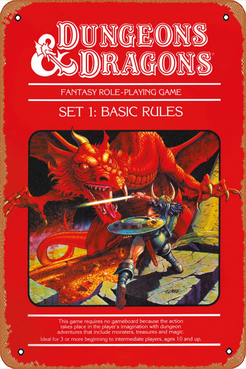 Retro Metal Sign Dungeons and Dragon Basic Rules Vintage Tin Sign,Comic Style,Funny Signs,Film Movie Cinema Theater,Man Cave,Garage,Musical Pub,Brewery,Cafe,Wall Decor,Art 12x8 Inch