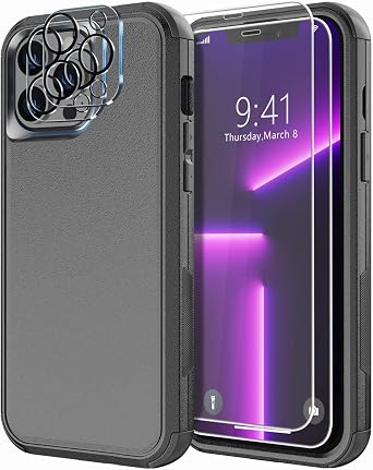 Diverbox Designed for iPhone 13 Pro case with Screen Protector Camera Lens Cover Heavy Duty Shockproof Shock-Resistant Cases for Apple iPhone 13 pro Phone 6.1 inch Black
