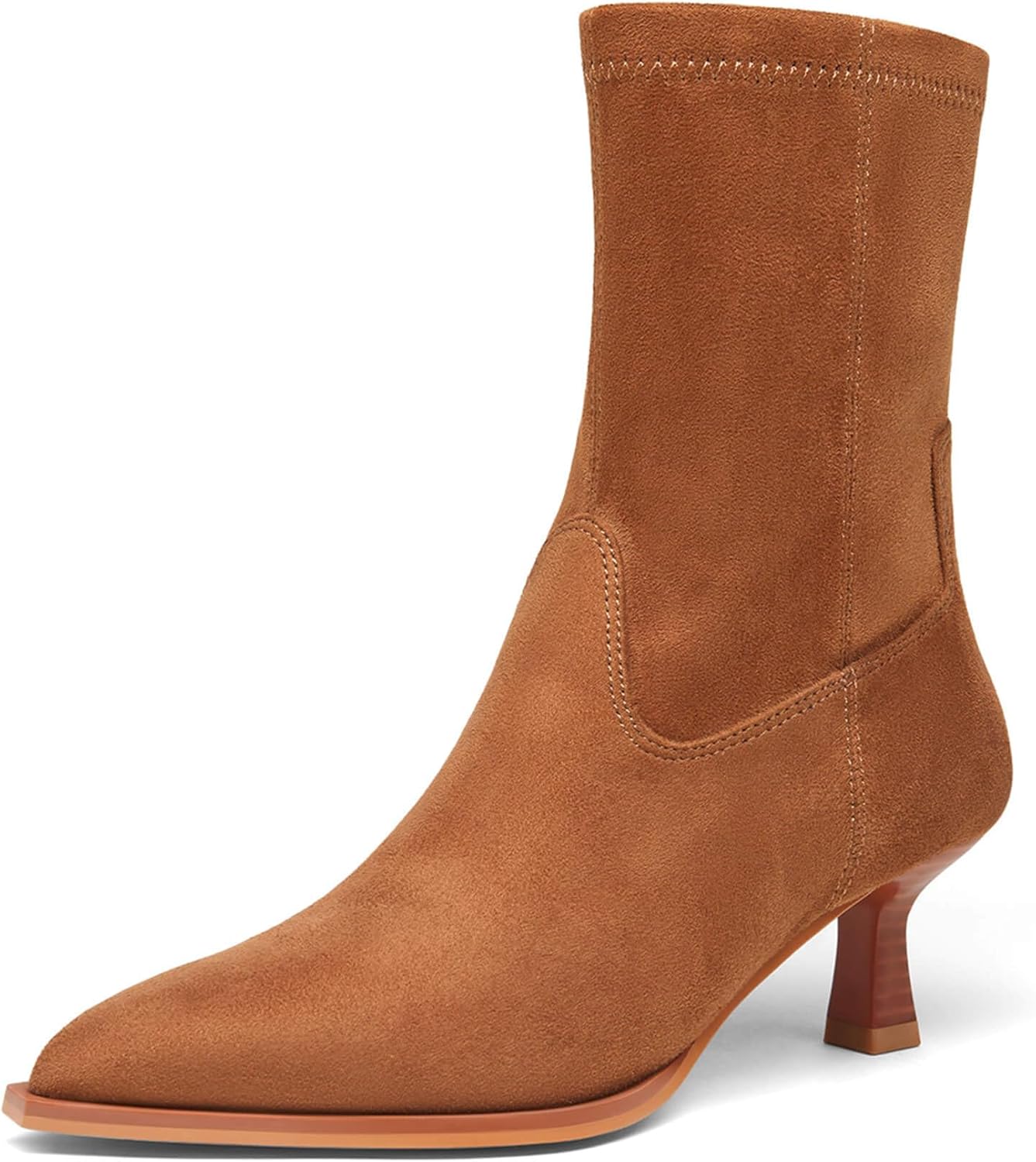 Coutgo Womens Pointed Toe Ankle Boots Stacked Kitten Low Heel Side Zipper Fall Booties Shoes