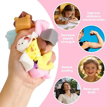 32 Pcs Animals Mochi Squishy Toys, Blink Box Mini Squishies Cute Squishy Set Sensory Stress Relief Toys Squishy Party Bag Fillers Party Favor for Kids,Blocks