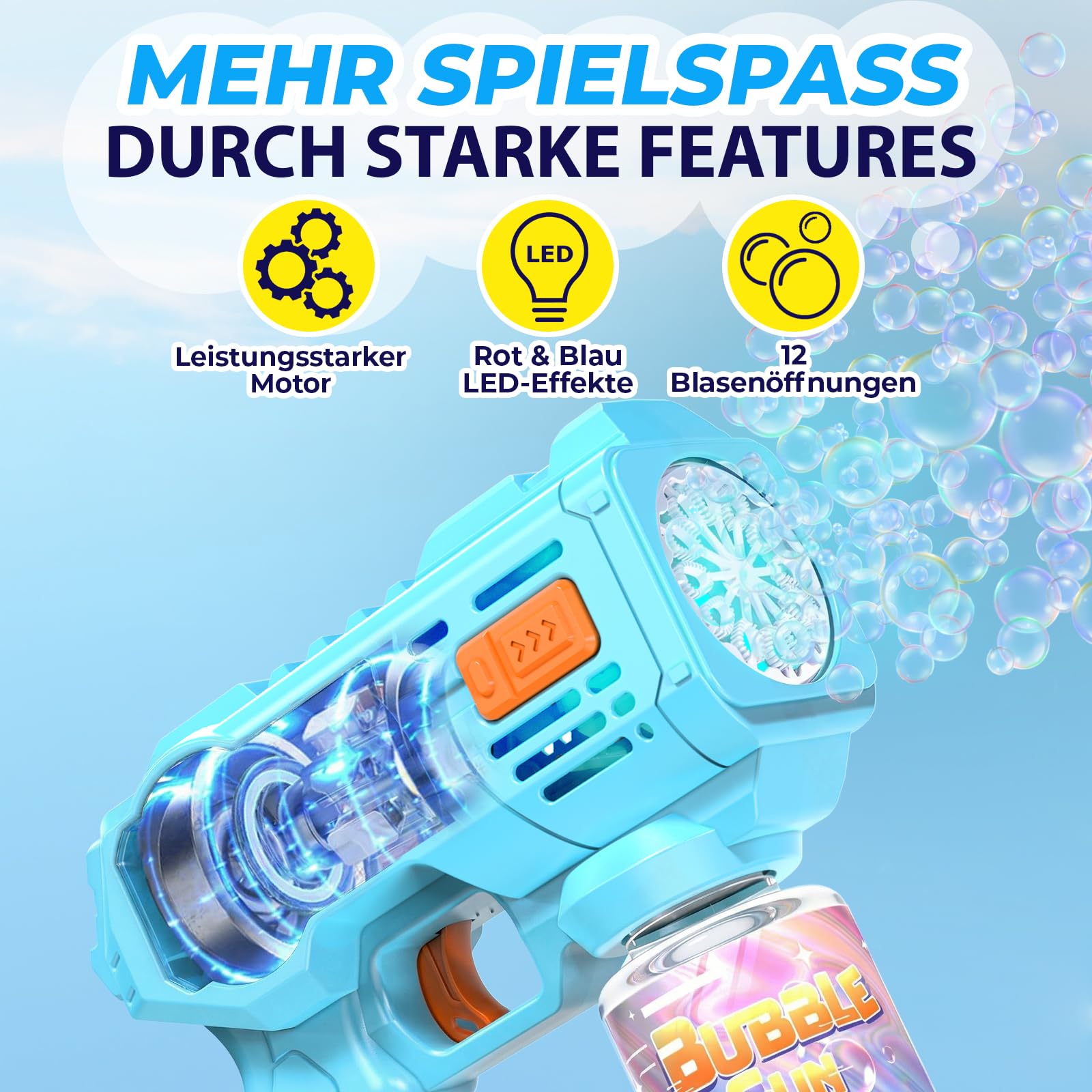 Blubbel 2X Seifenblasenpistole Set - LED Seifenblasenmaschine mit -1L Seifenblasenflüssigkeit, Seifenblasen Pistole - Blasen Kanone Luftblasen Bazooka Bubble Gun - Geschenke für Kinder - Hochzeit
