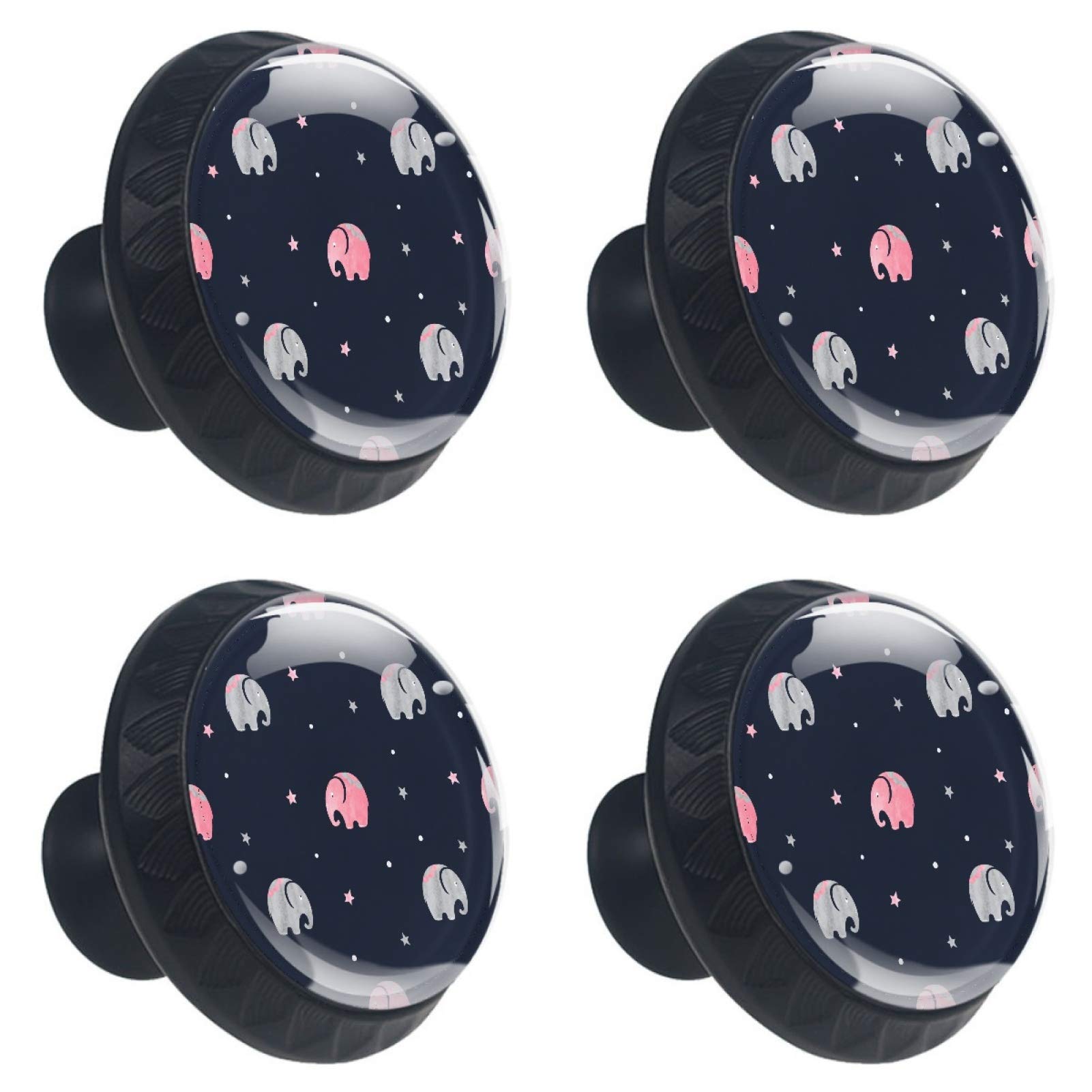 Boutons ronds en verre rose et gris en lot de 4 pour une commode raffinée