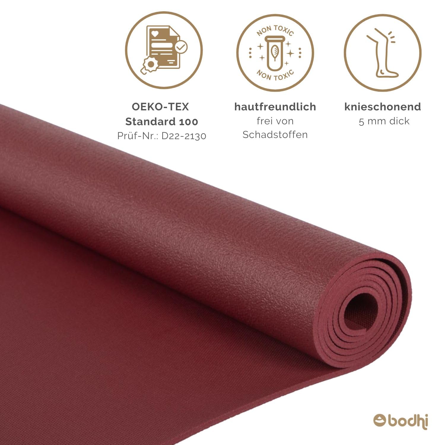 Bodhi Yogamatte Padma | Premium Studiomatte | Sehr Rutschfest & Robust | Profi-Matte für Yoga & Pilates | Made in Germany | OEKO-TEX 100 | Sportmatte für dynamisches Yoga