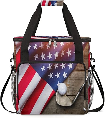 Golf Ball Usa Flag Coffee Maker Carring Bag Vintage Wood Travel Storage Tote Bag Compatible with Keurig K-Mini or K-Mini Plus Portable Single Serve