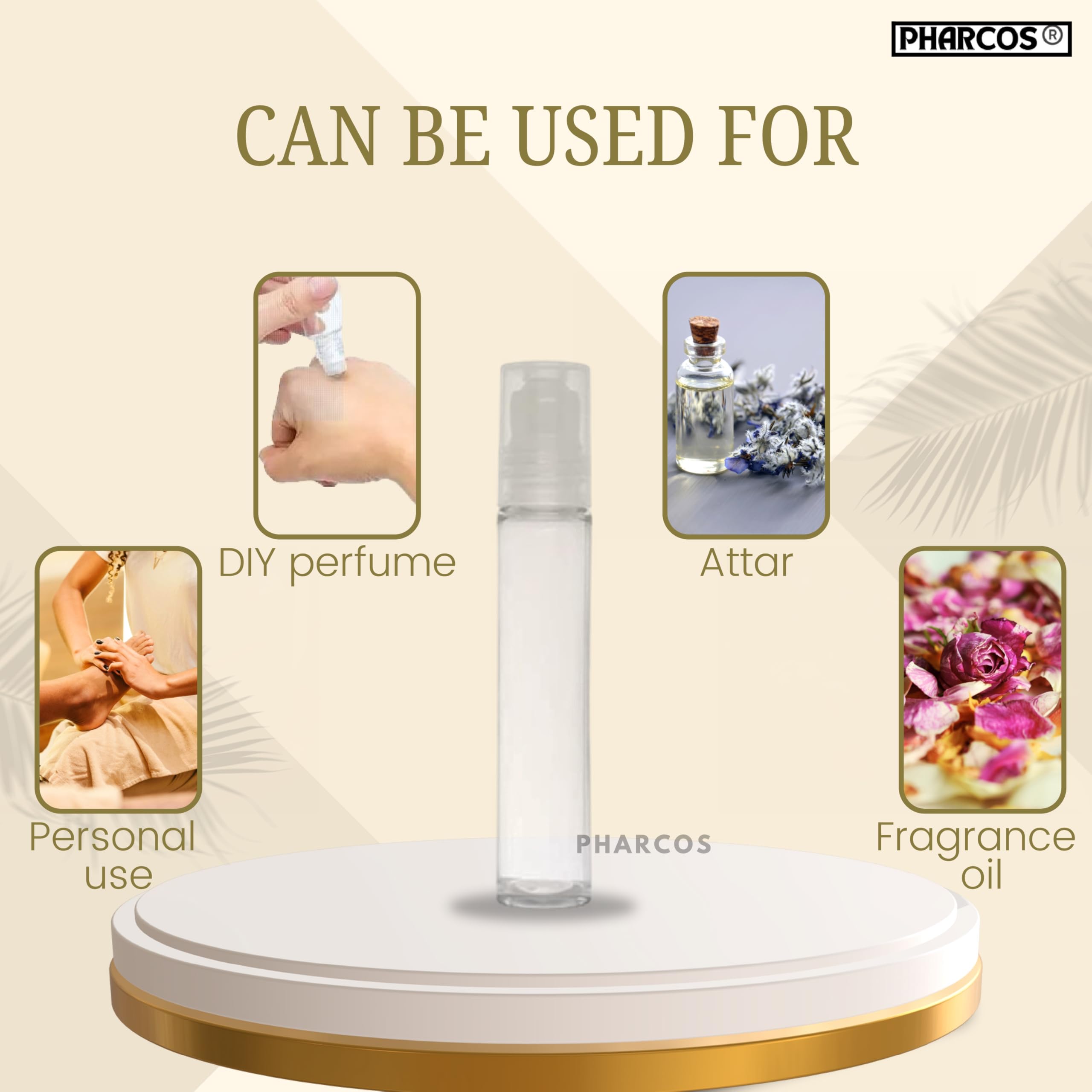 PHARCOS Pet (Plastic) Transparent Roll On Bottle - Food Grade Material For Refillable Deodarant, Essential Oils, Lip Balm, Eye Roller (Leak Proof Pack Of 4) 10Ml, Cream, Lotion, Oil 3