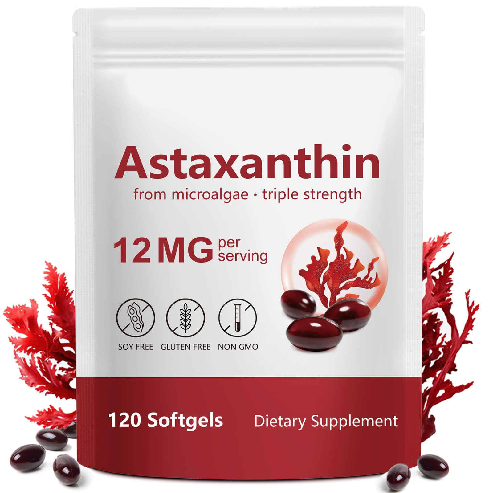 Astaxanthin Supplements - Astaxanthin 12mg, 120 Softgels Antioxidants Supplement with Natural Coconut Oil & Microalgae Extract, Support Eye, Skin, Joint & Immune System Health 120 Count (Pack of 1)