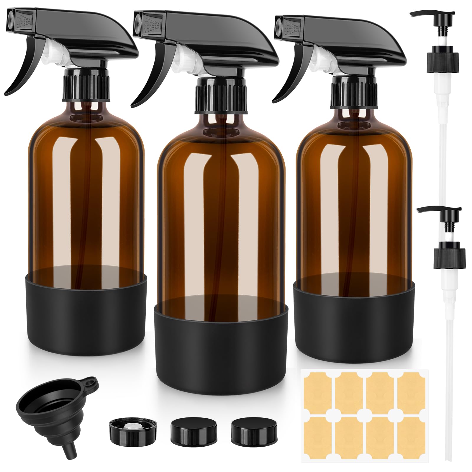 BELICOO 3 Stk 500ml Sprühflasche, Glas Pflanzensprühflasche, Sprühflaschen für Reinigung, Pflanzen, ätherische Öle, Haarpflege, nachfüllbare leere Sprühflasche mit justierbarer Düse für Spritz