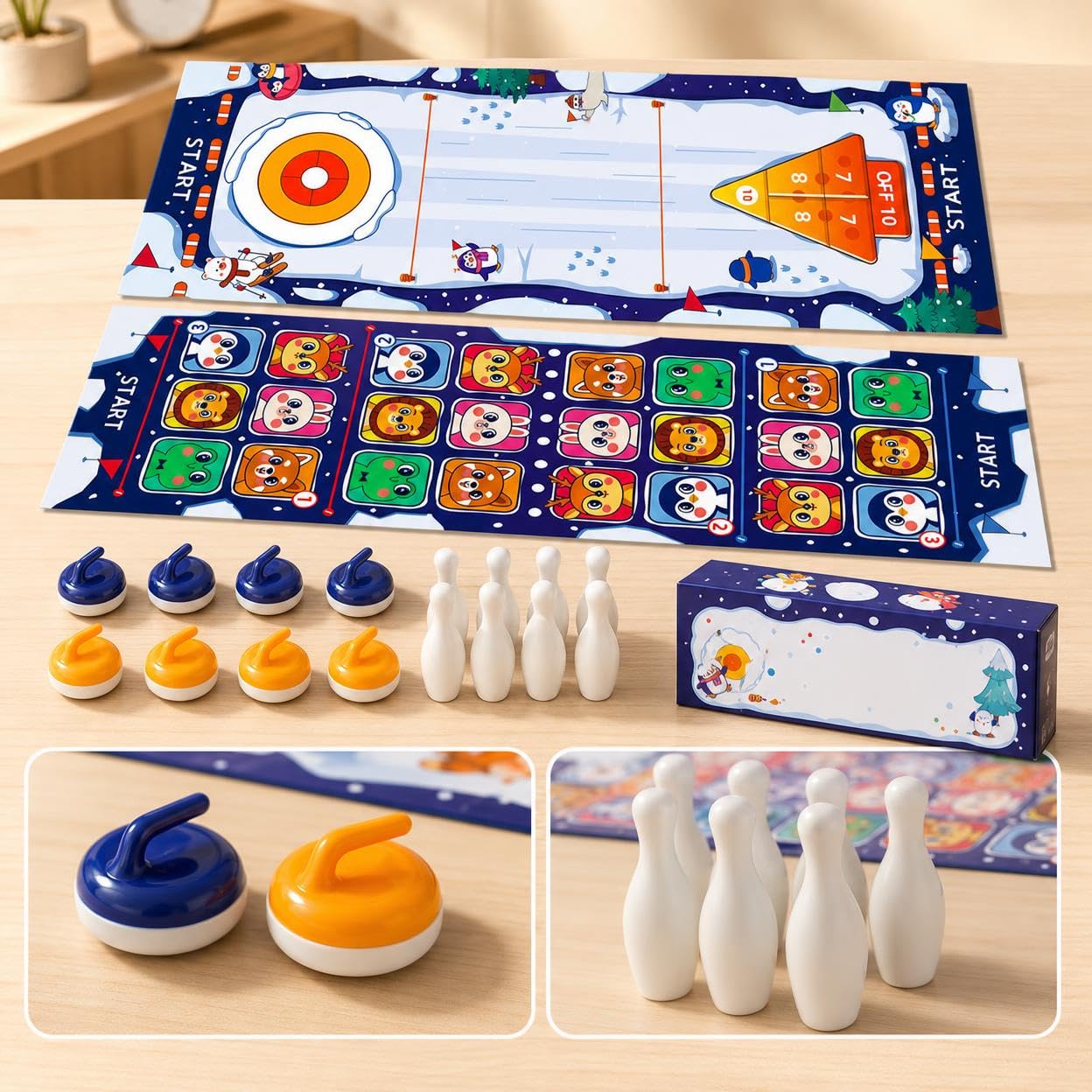 Jeu Table, Tapis Jeu Portable 4-en-1 &, Bowling & Serpents et Échelles pour Famille, Enfants, 5-en-1 Édition Limitée