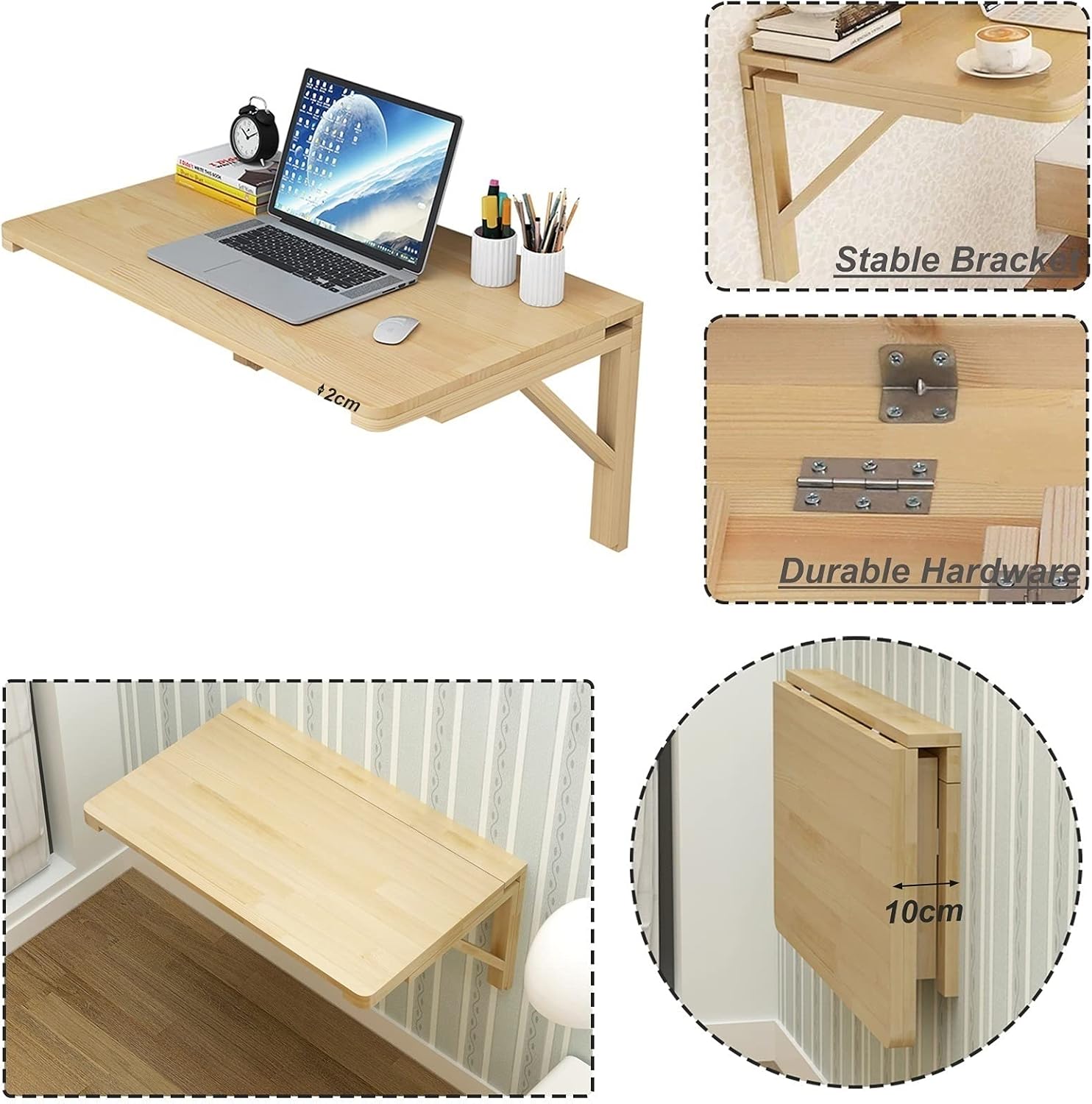 Wall Mounted Drop Leaf Table for Small Spaces Folding Workbench with Hanging Computer Multi Purpose Kitchen Wall Table (80×40cm/31inch×16inch)