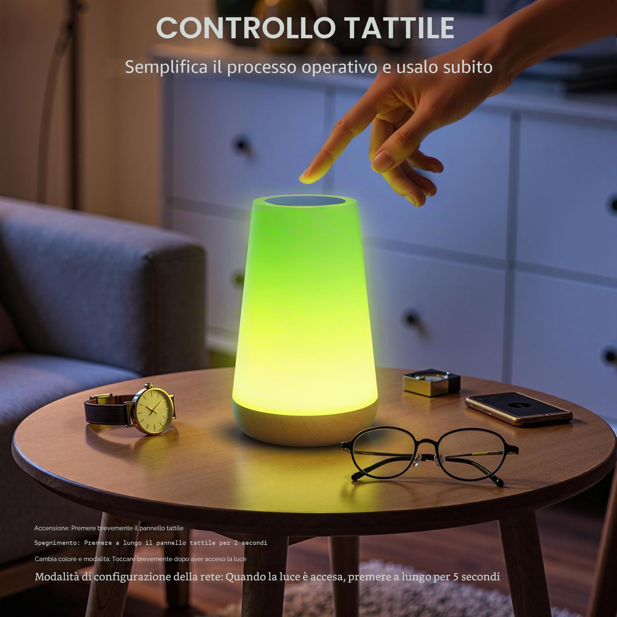 Auxmir Lampada da Comodino Smart, Lampada da Tavolo Compatibile con Apple Homekit, Alexa e Google Home, Luce Notturna Wifi Vocale e Touch, LED Dimmerabile 256 Colori RGB, Lampada Comodino Intelligente
