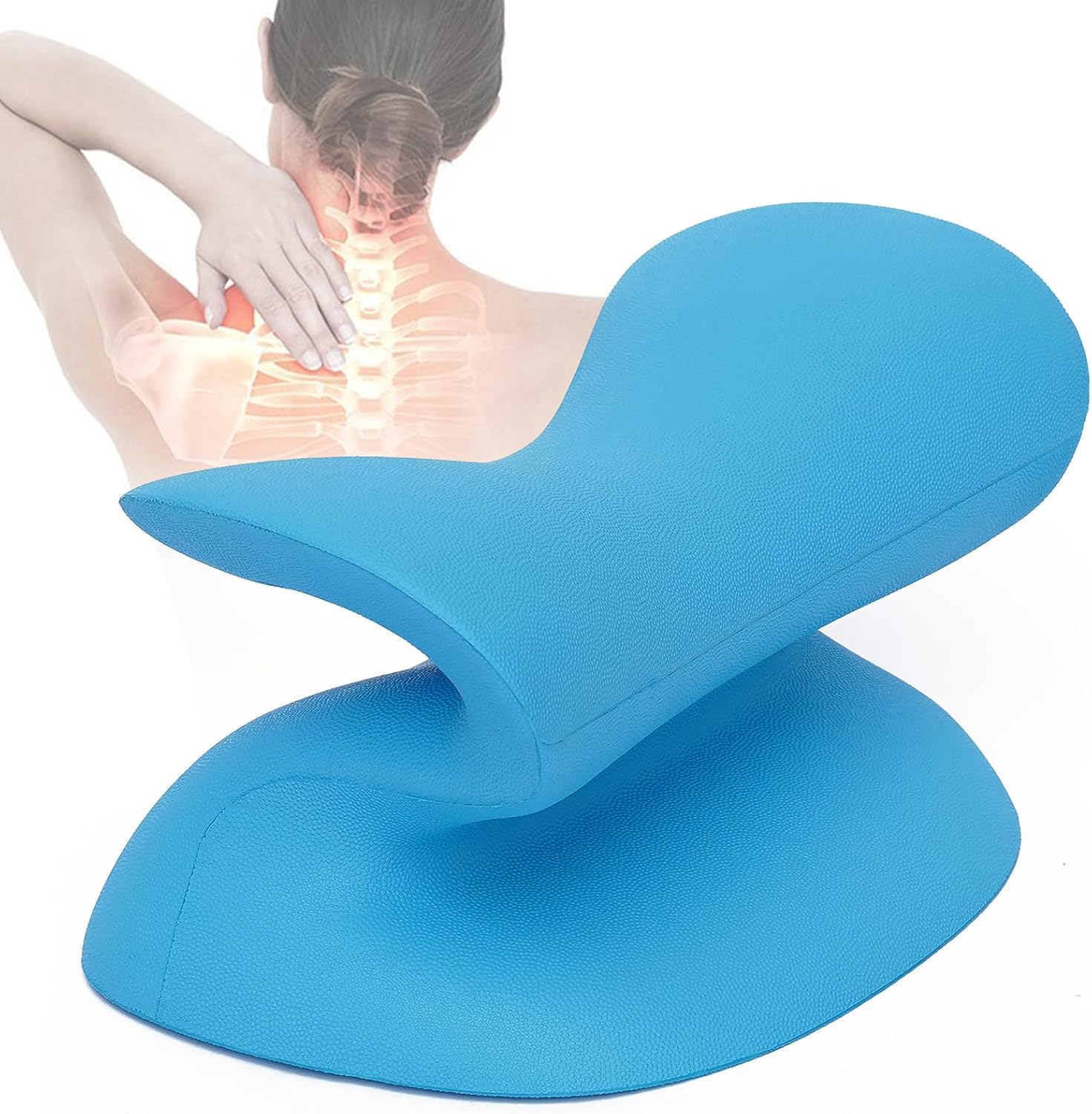 Cervical Neck Stretcher Relaxer - 2 Stretch Levels (S/Z-Shape), Ergonomic PU Material, Waterproof Neck Traction Device for Home/Office/Travel Neck Pain Relief (Blue)
