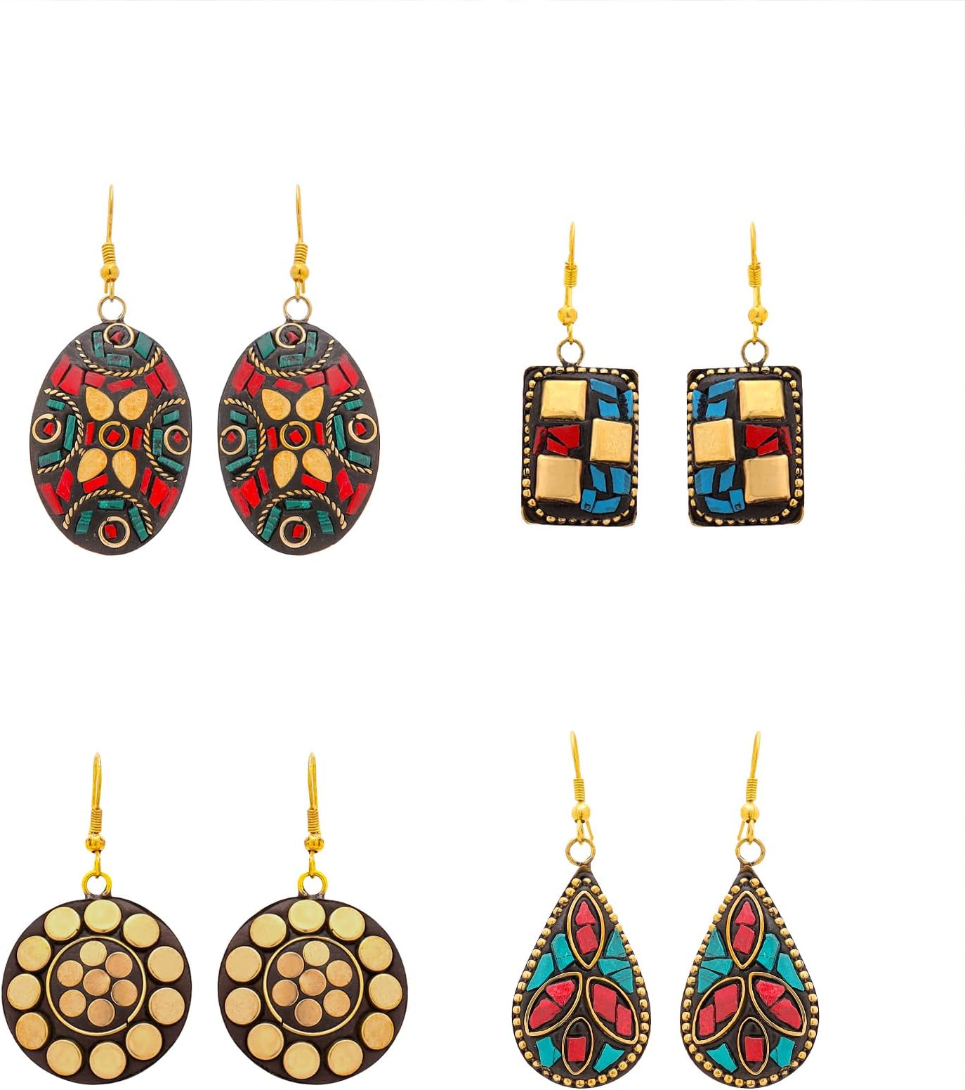 Yellow Chimes Drop Earrings For Women | Traditional Women Earrings Sets | Ethnic Combo Set Tibetan Laac Drop Earrings For Girls Accessories Jewellery | Birthday Anniversary Gift for Girls Women