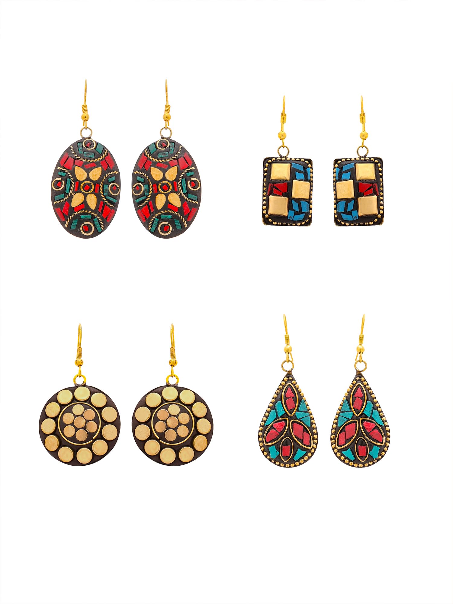 Drop Earrings For Women | Traditional Women Earrings Sets | Ethnic Combo Set Tibetan Laac Drop Earrings For Girls Accessories Jewellery | Birthday Anniversary Gift for Girls Women