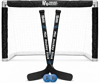 Premier Sports – Knee Hockey Set – Complete 2-Player Indoor Kit with (1) Mini Goal, (2) Mini Sticks, and (2) Foam Balls