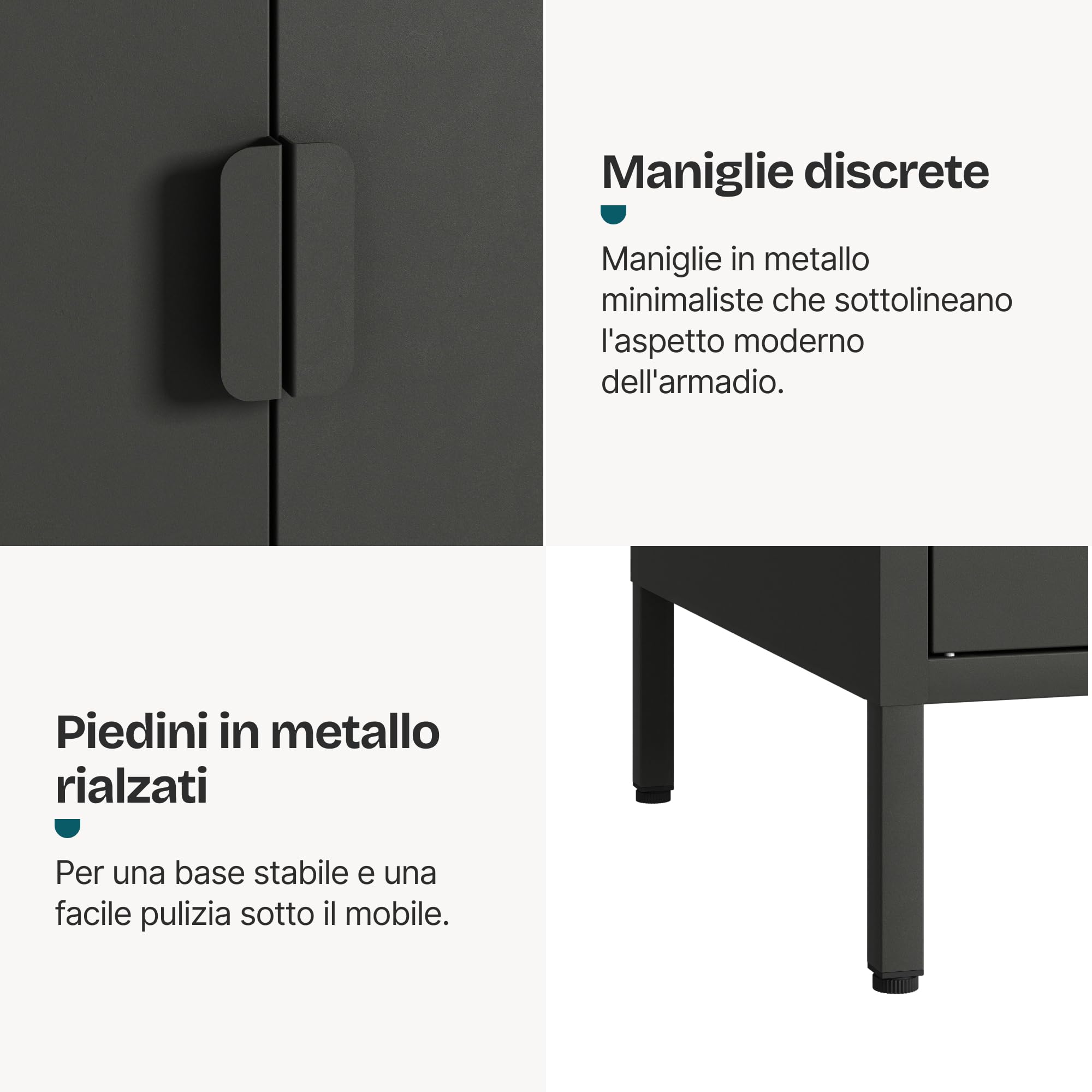[en.casa] Armadio Guardaroba a 2 Ante e 2 Barre Aste Appendiabiti Armadio in Acciaio con Vano Portabiti e 4 Ripiani Regolabili per Camera da Letto Ingresso 170 x 80 x 45 cm - Nero