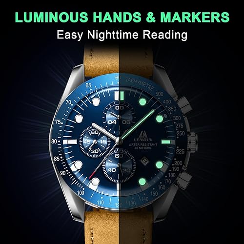 Miniatura 4 de LN LENQIN Relojes para hombre, reloj de cuero, analógico, de cuarzo, para hombre, luminoso, de lujo, moderno, elegante, para negocios o vestir