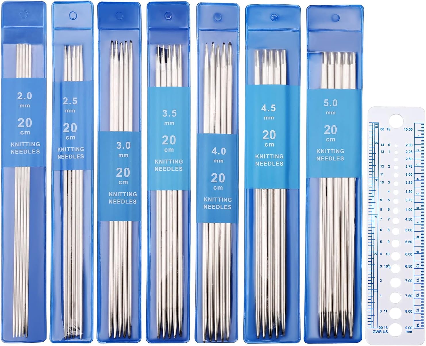 35Pcs Knitting Needles Set, Double Pointed & Double Ended, Straight Metal Short Needles for Beginners, 2.0-5.0mm