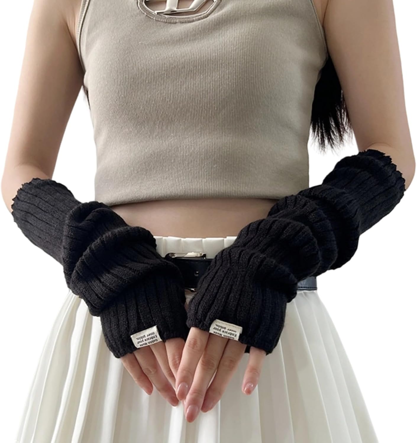 Y2K Arm Cover Knitted Arm Warmer Grunge Fairy Fingerless Gloves Punk Kpop Arm Sleeves for Women Teen Girl