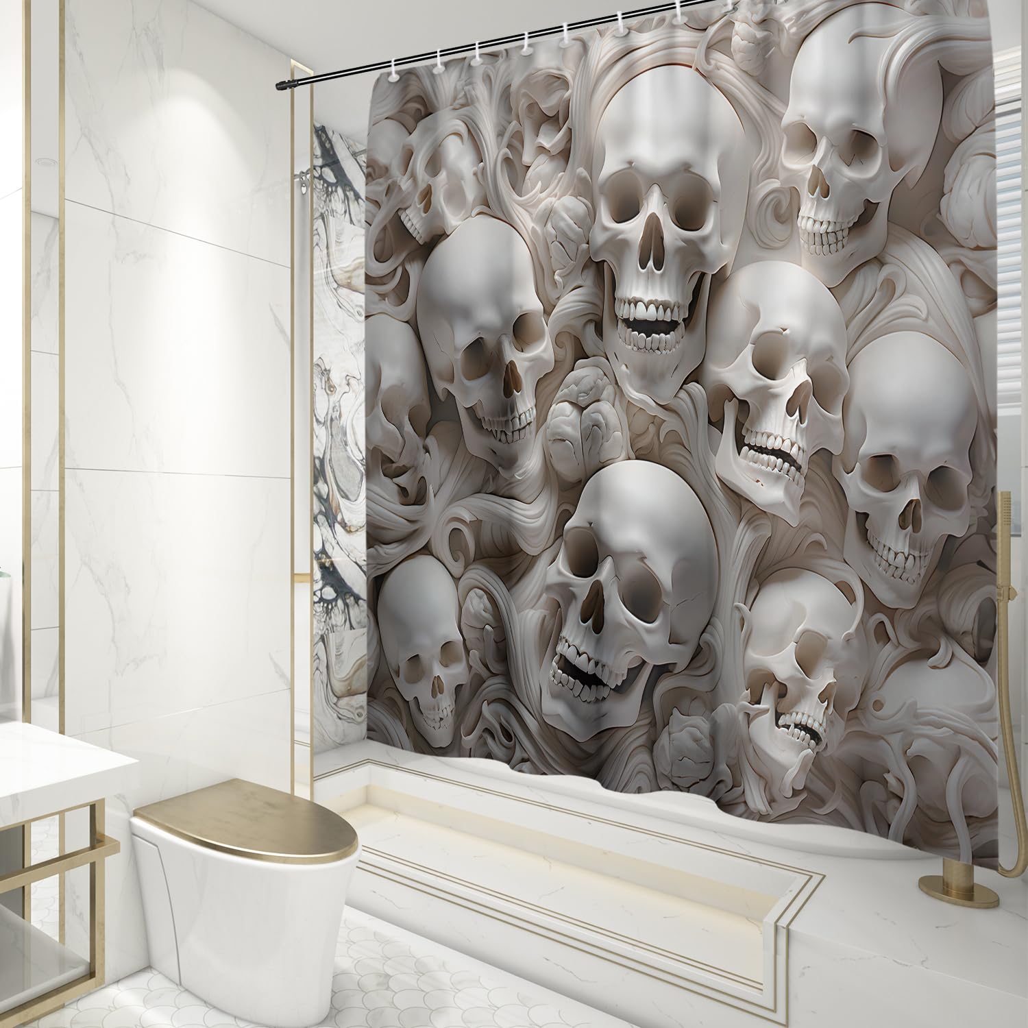 VODRM - Cortina De Ducha Gótica De 72 X 72 Pulgadas, Diseño Gótico De Calavera Negra Y