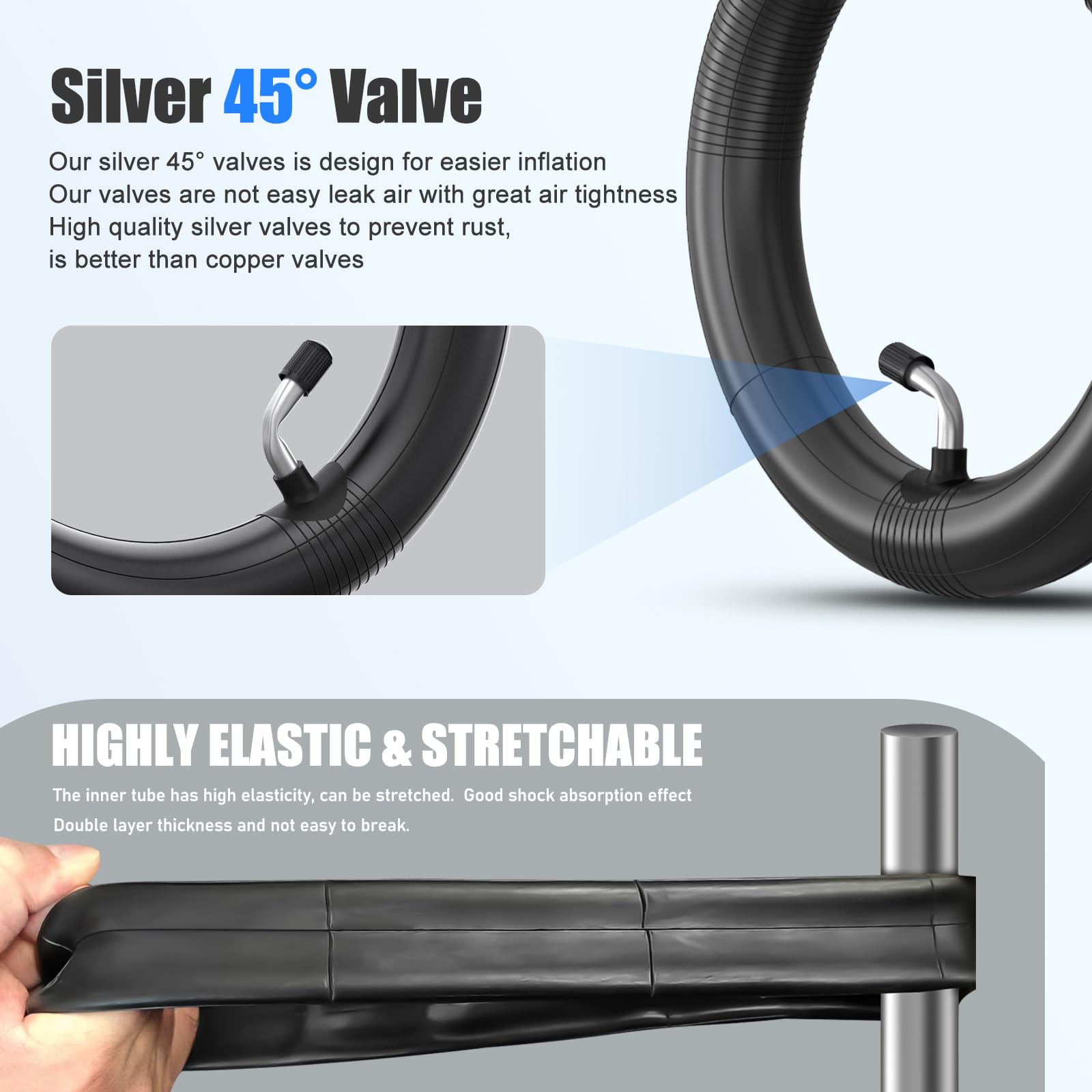 SYACHI Camaras de Aire Patinete Electrico 10 Pulgadas(10x2.125,10x2.5) Válvula Curvada 45º Grosor Extra Forzada,10 x 2,125 Cámara de Aire para E-Scooter, Compatible con Patinete Eléctrico (1PCS)