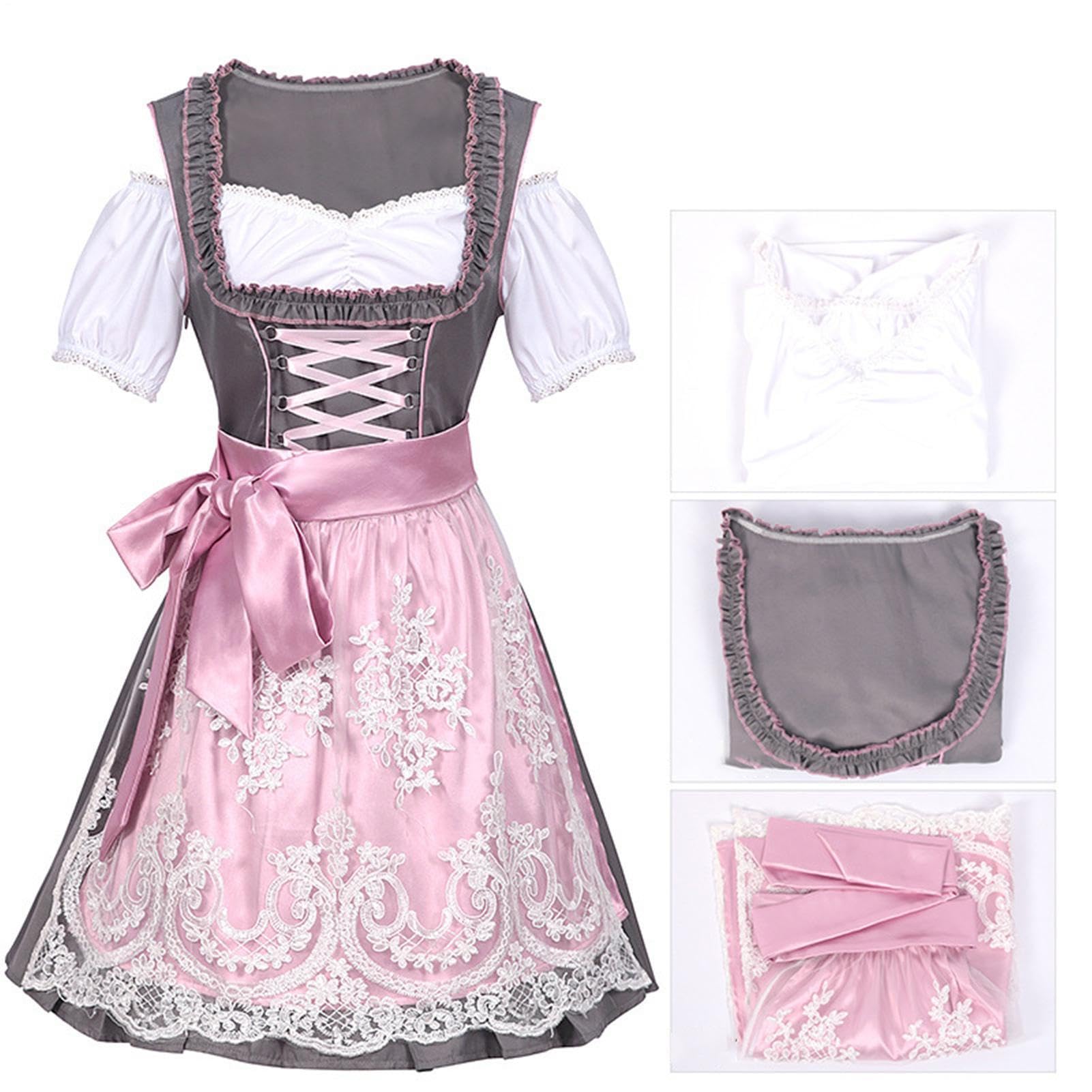 Women Dirndl Dress,Women's German Dirndl Dress Stroje na Oktoberfest | Różowa fartuchowa niemiecka sukienka bawarska na Halloween karnawałowy festiwal piwa impreza