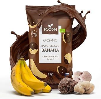 Foodin Organic Raw Chocolate Coated Banana 70g   Vegan, No Added Sugar, Gluten-Free, Naturally Sweet Dried Fruit Snack