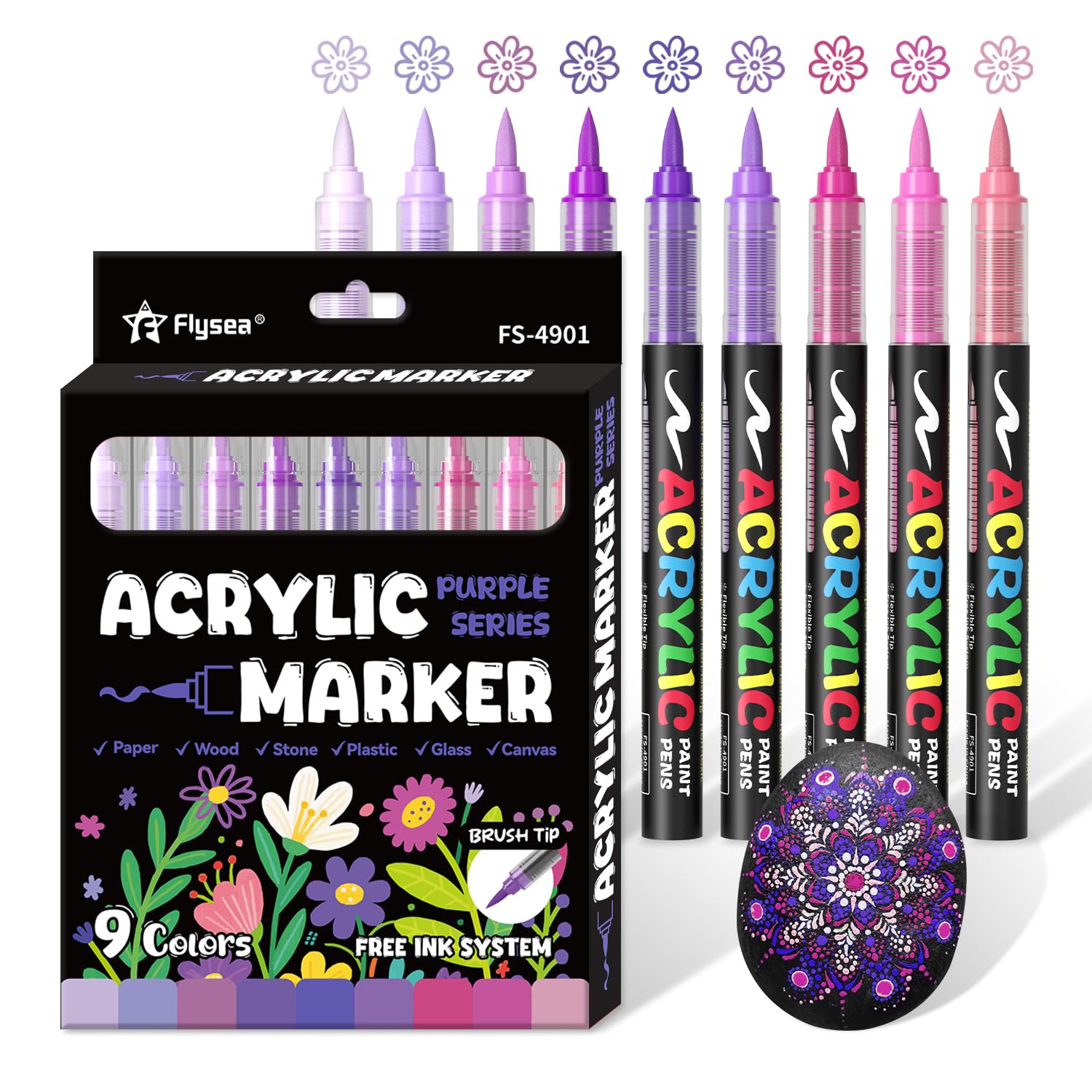 Alitastro 9 Purple Series Paint Pens Waterproof Brush Tip Acrylic Markers