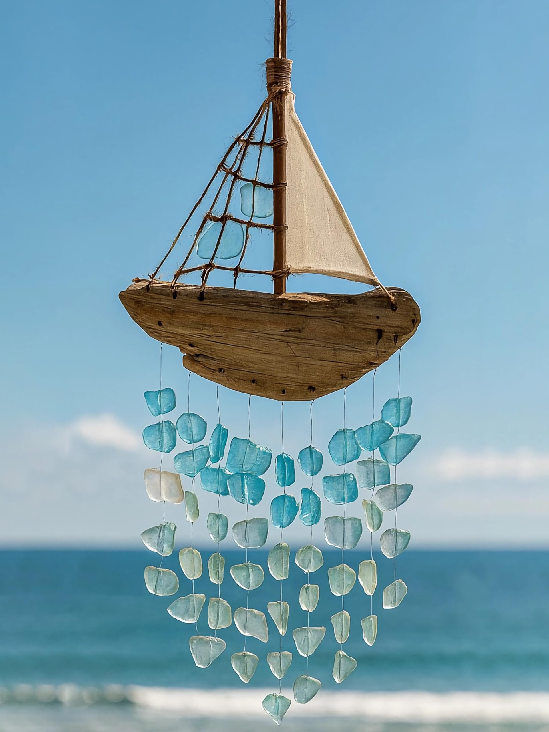 Pommerntraum ® | Windspiel maritim Gartendekoration Glockenspiel Klangspiel Mobile Segelschiff nautisch (Segelboot)