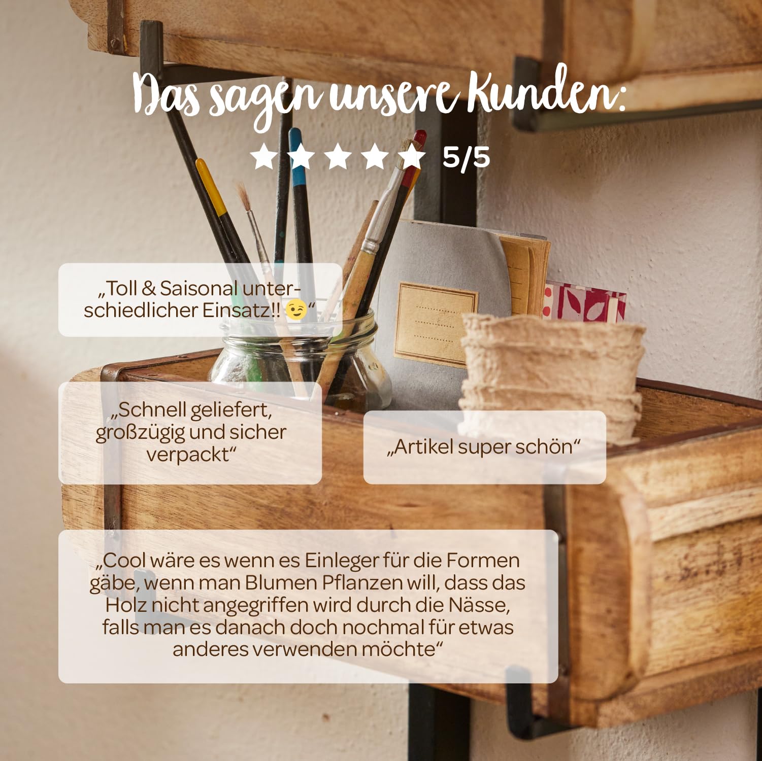 Die Stadtgärtner Set: 3 Ziegelformen mit Ständer | Halterung für Ziegelformen | Kräuterkiste mit Halter | Pflanzkiste mit Ständer