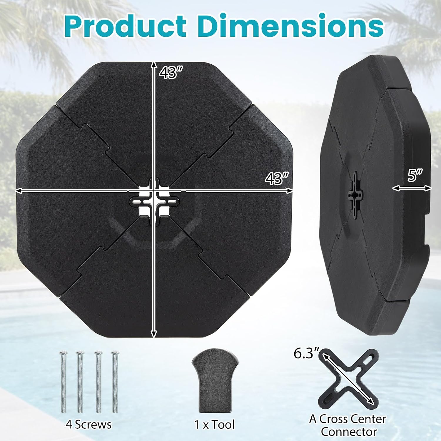 Giantex 350 lbs Offset Patio Umbrella Base, 4PCS Octagonal Umbrella Base Weight Water Sand Filled for Cantilever Umbrella, Easy-Filling Spouts, Outdoor Market Umbrella Base Stand