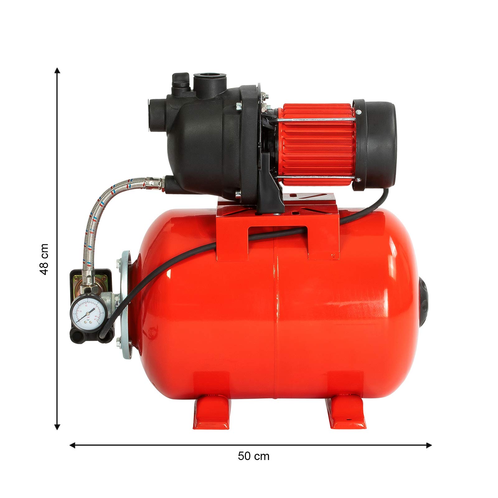 Grafner Hauswasserwerk 1200 Watt (max. 5 bar, 25 Liter Kessel, Fördermenge 3800 Liter/Stunde, Start/Stop Automatik, Druckschalter, Manometer, Trockenlaufschutz) Hauswasserautomat Gartenpumpe