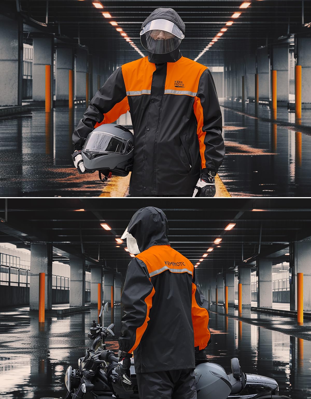 KEMIMOTO Chubasquero impermeable para hombre, transpirable, para camping, senderismo, viajes, ciclismo, naranja, L