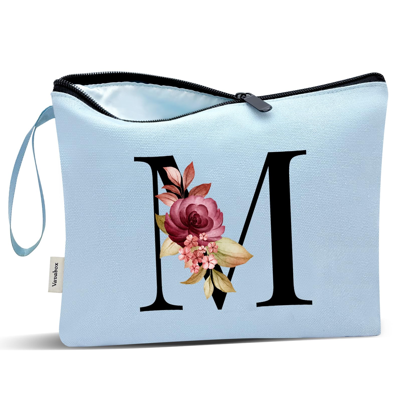 Vavabox A-Z Personalized Makeup Bag, Birthday Gifts for Women Mom, Gifts for Best Friend, Bride Bridesmaid Cosmetic bag (M, Blue)