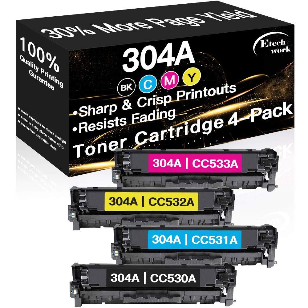 Remanufactured Toner Cartridges Replacement for HP 304A CC530A CC531A CC532A CC533A Toners use with HP Color Laserjet CP2025 CP2025n CP2025x CP2025dn CM2320nf CM2320fxi Printer (4-Pack)