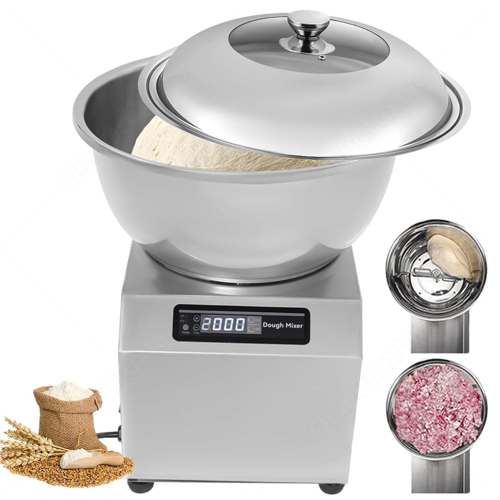 Impastatrice a Spirale Elettrica Professionale, con Timer 30 Minuti e Coperchio Trasparente, Grande capacità 5kg/8kg, Doppia Rotazione per Impasti Perfetti di Pane e Pizza 5kg