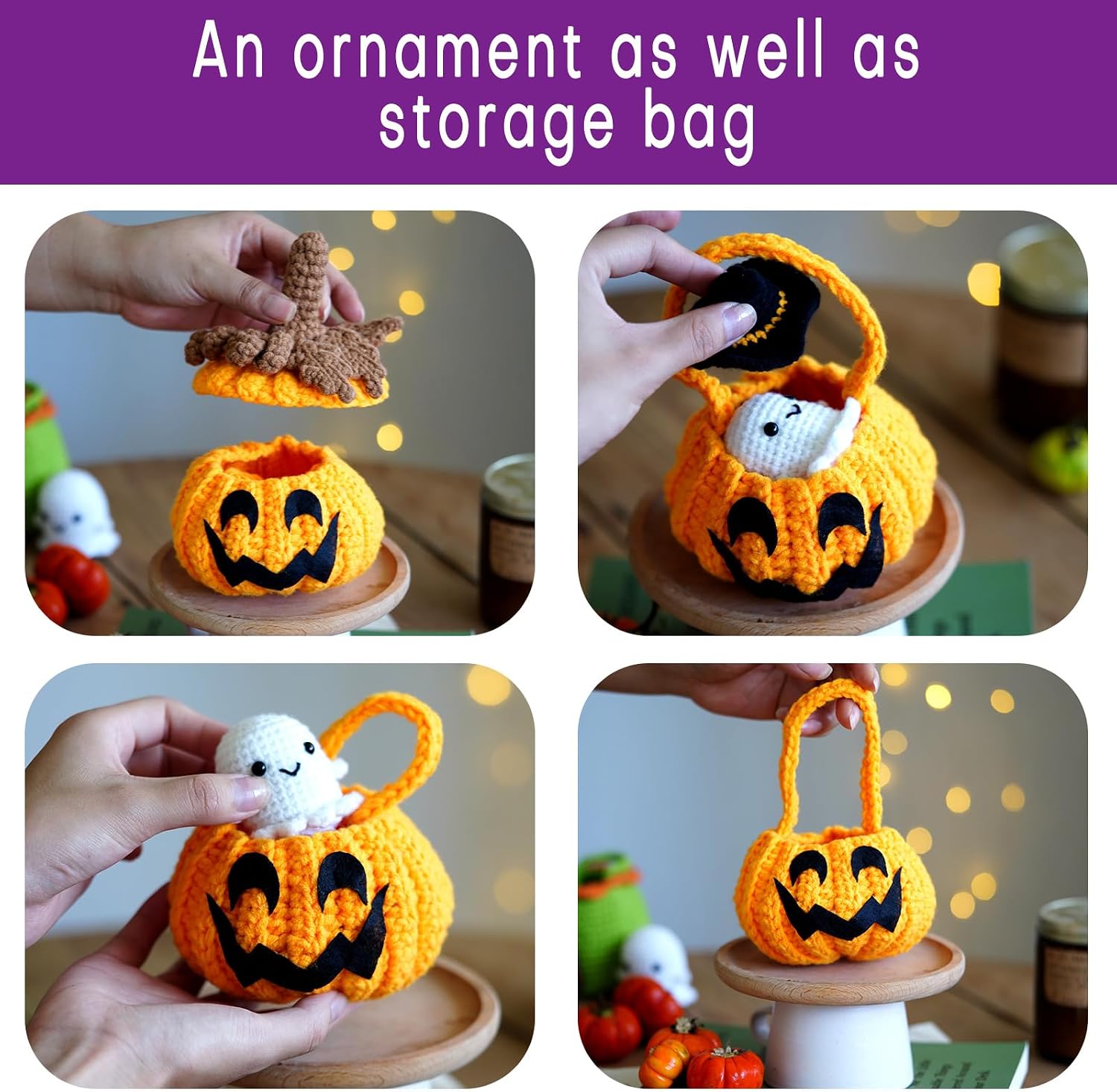 Howie's Needepoint Crochet Kits, Halloween Crochet Kit for Beginners Adults with Step-by-Step Instructions and Video Tutorials, Amigurumi Crochet Kits (Candy Bag Pumpkin)