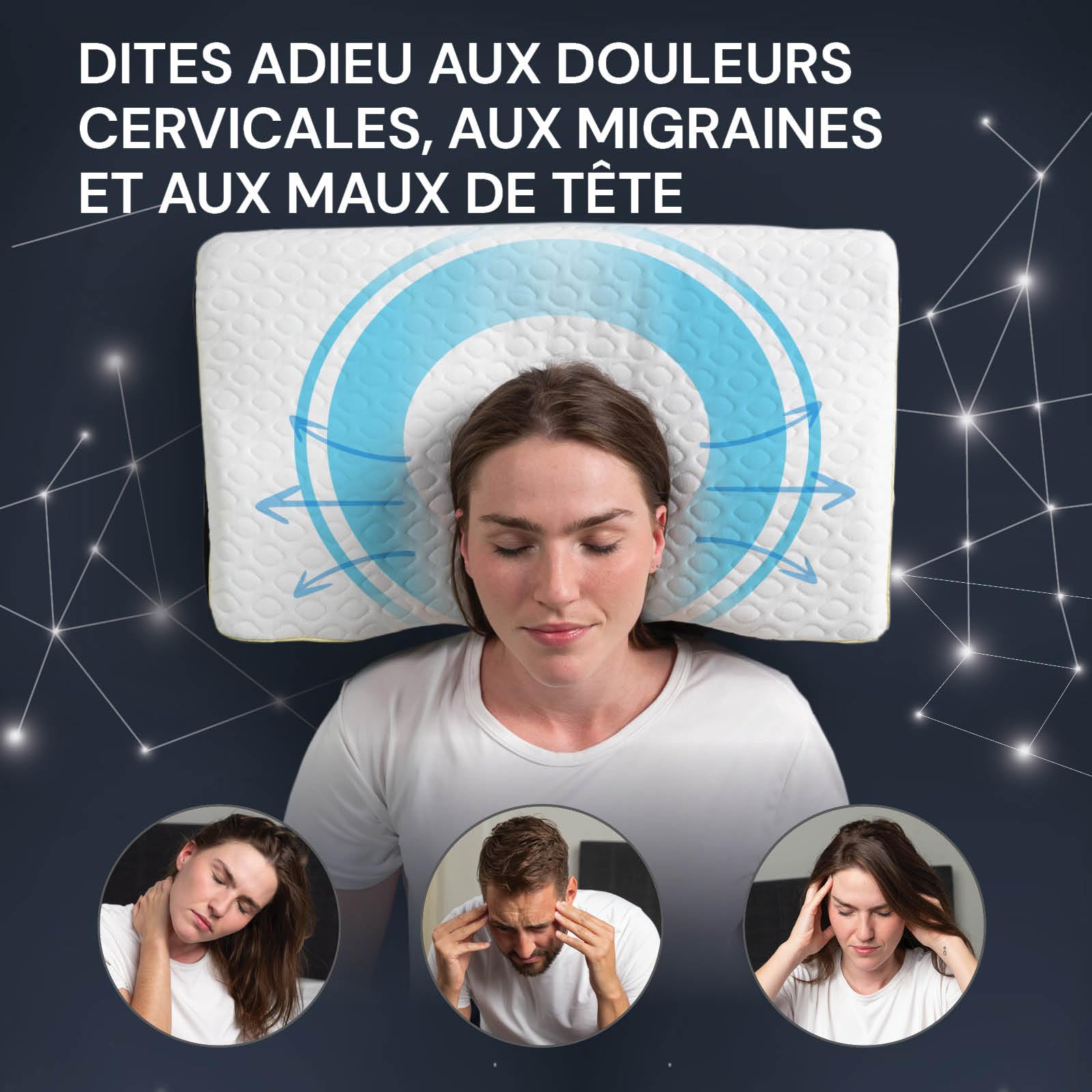 Vitapur MemoSilver Ionity Coussin anti-ronflement révolutionnaire pour le confort de sommeil avec stimulation hygiénique grâce aux ions d'argent