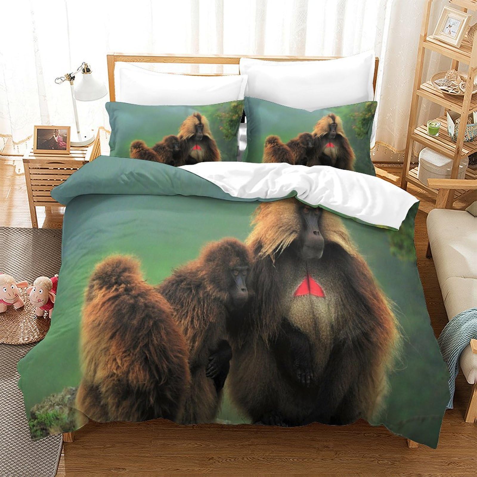 P1S9U7W5Y 3D Printed Nature Mandrill Duvet Cover Set 3pcs Microfiber Animal Bedding Set Double