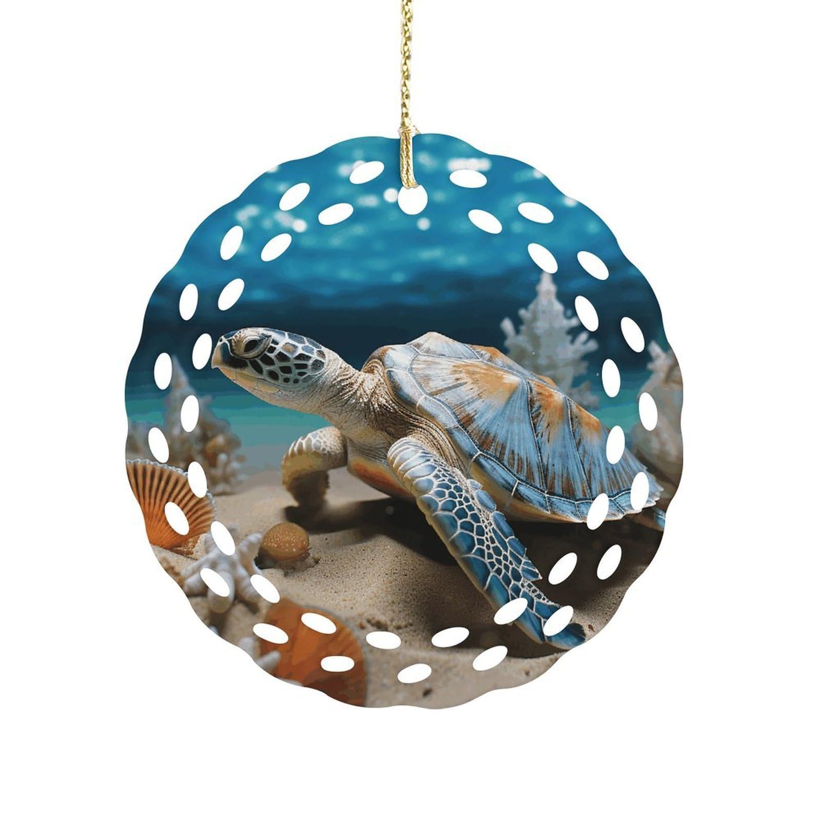 Wsoihfec Women's Style Sea Conch Shell Starfish Turtle Hanging Ornament 3 Inch Round,1-Pack,Xmas Decor -Two-Sided Printed,Friend Ornament Gifts For Friends Coworker Sisters