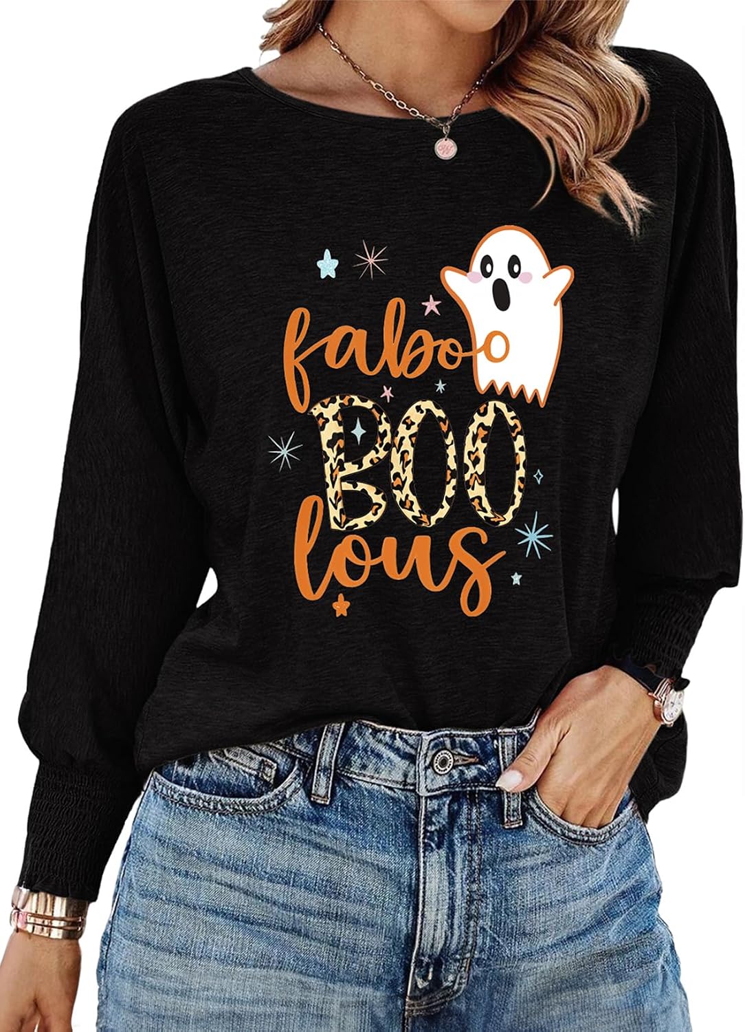 Dokotoo Womens Fall Clothes Womens Tops Halloween Spooky Long Sleeve Crewneck Tshirts Shirts Dressy Casual Blouses Tops