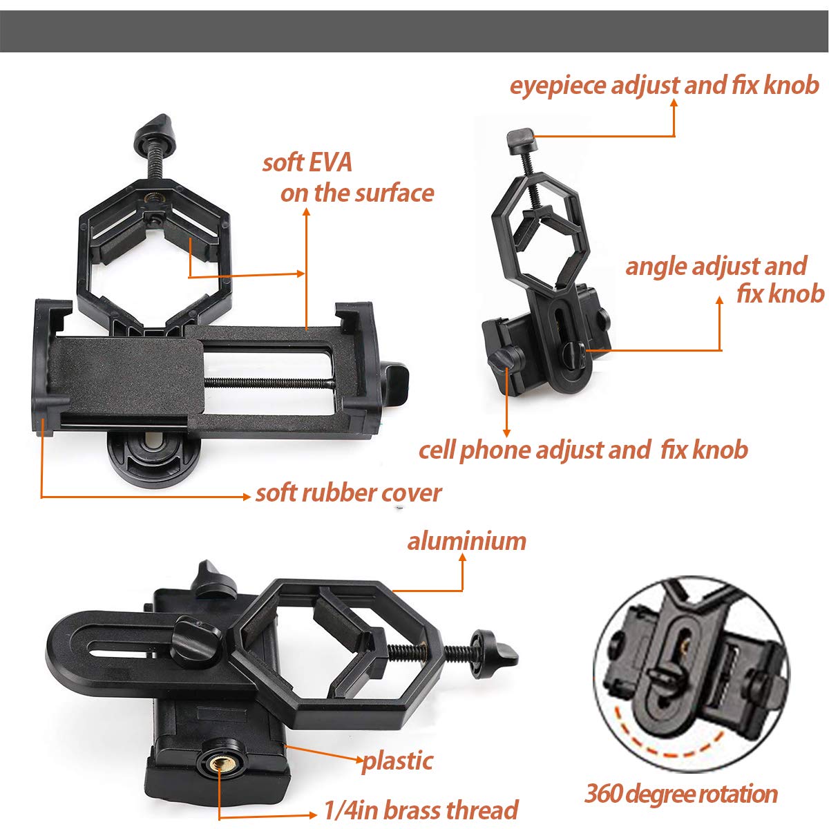Svbony Adattatore Smartphone Telescopio Cannocchiale,Alluminio Universale Adattatore Telefono Telescopio Cannocchiale,Compatibile con SV28 SV13 SV14