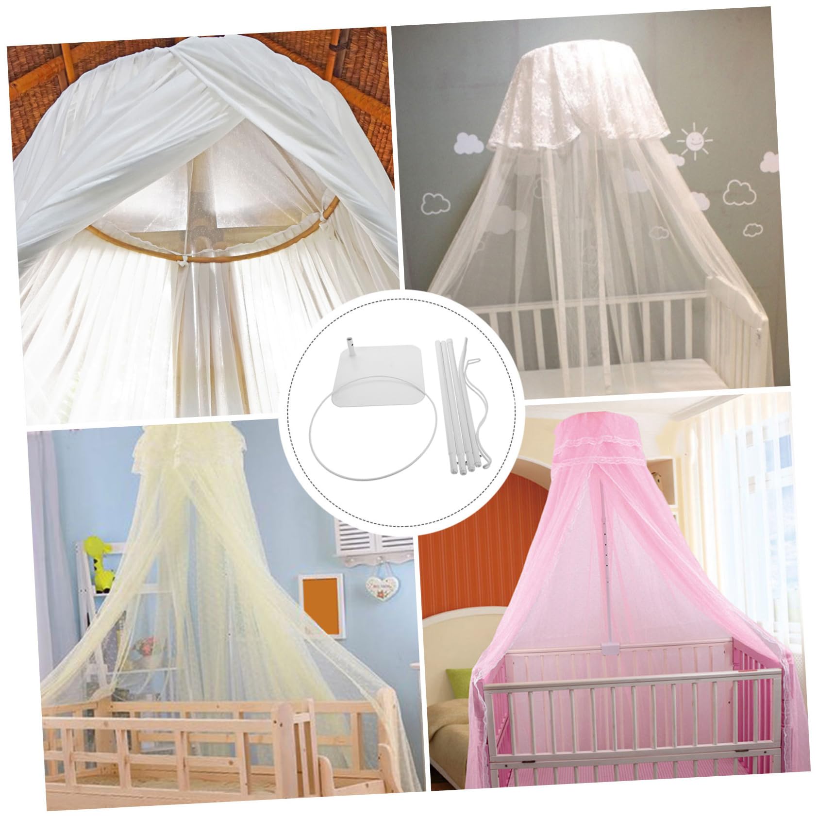Babybett Moskitonetz Ständer Verstellbar aus Eisen in Weiß | Kinderbett und Wiege, Einfacher Aufbau, Heim und Kinderzimmer, Passend für Baldachin