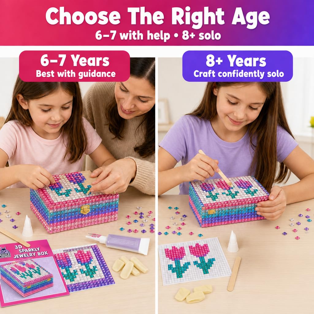 PURPLE LADYBUG Schmuckkästchen Mosaik Bastelset - Geschenk für Kinder ab 6 Jahre, Geschenk für Mädchen 7-14 Jahren, Bastelset für Teenager und Mädchen ab 10 Jahre - Kreatives DIY Geschenke