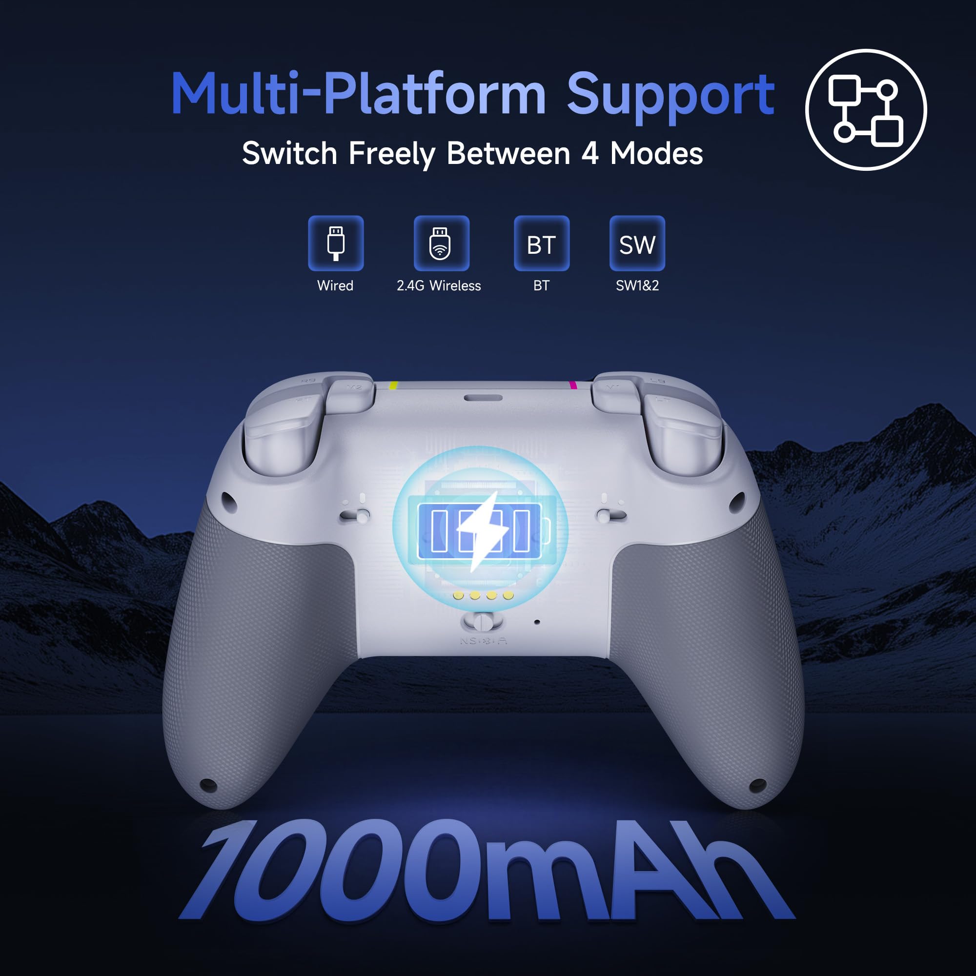 EasySMX X05Pro Bezprzewodowy kontroler PC z cichymi przyciskami dokującymi, 2 VIT, D-Pad 8 Dir, programowalny, joysticki Hall, akumulator 1000 mAh, 1000 Hz. Kompatybilny z PC/Switch/Android/iOS