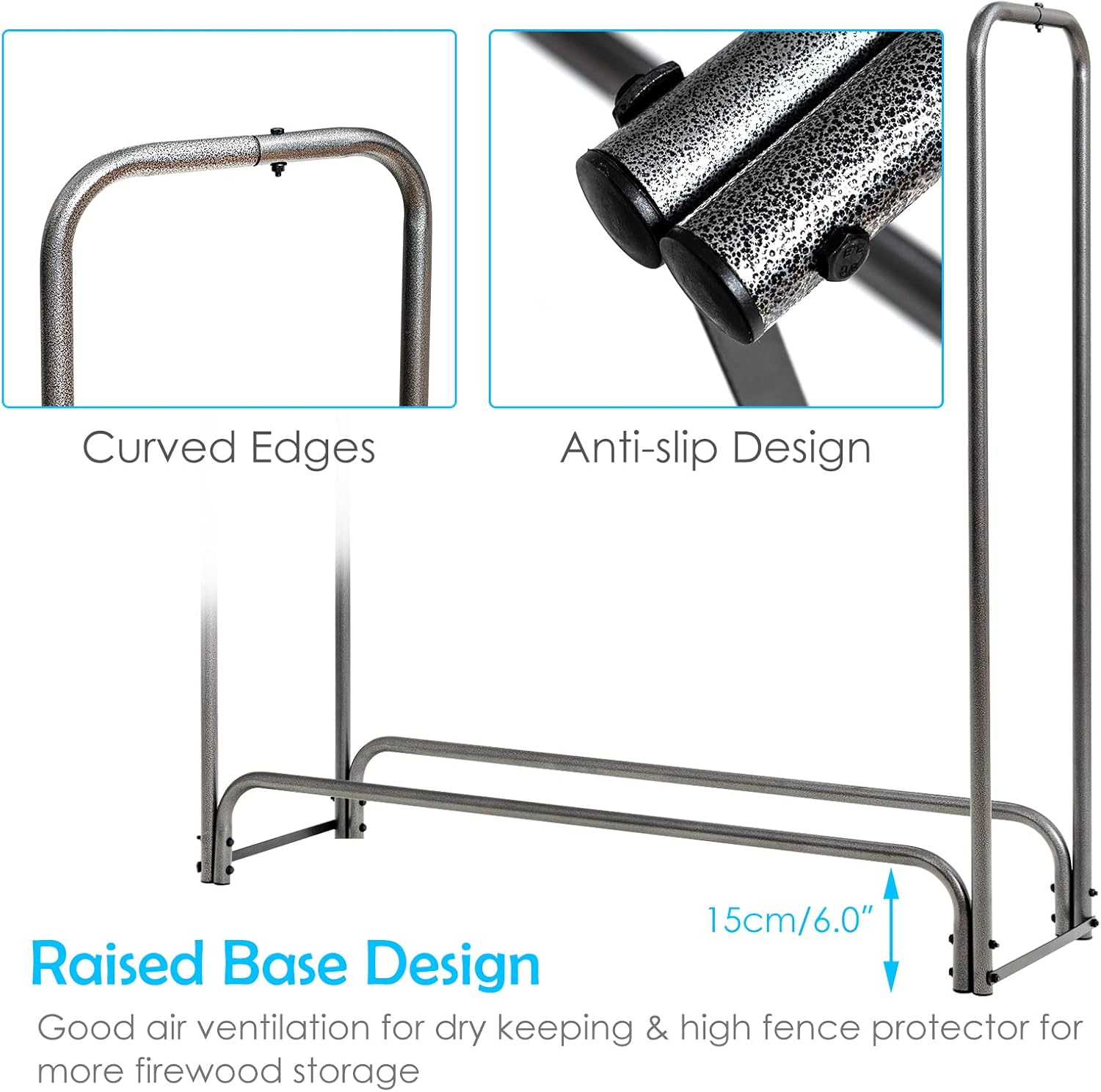 Goplus 4FT Firewood Rack Outdoor with Cover, Heavy Duty Firewood Log Holder, Waterproof Weather Resistant Fire Wood Rack Storage Stacker, Steel Tubular Log Stand for Fireplace, Patio, Courtyard